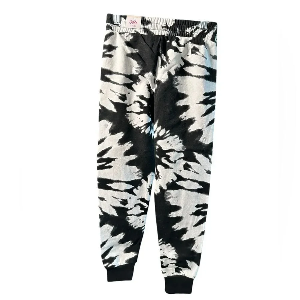 NWT Justice Girls Black White Tie Dye Joggers - Size Small
